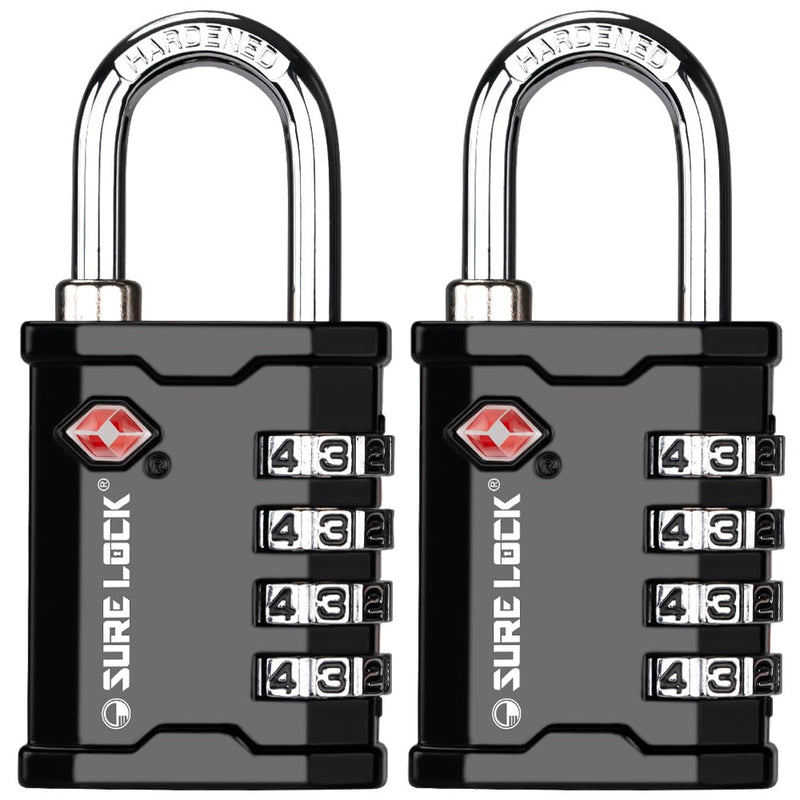 SURE LOCK TSA Accepted Heavy Duty Big Combination Luggage Padlock for Gun Cases, Transporting Equipment Cases in Trade Show, Music and Medical Industries (2, Black)