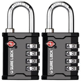SURE LOCK TSA Accepted Heavy Duty Big Combination Luggage Padlock for Gun Cases, Transporting Equipment Cases in Trade Show, Music and Medical Industries (2, Black)