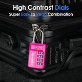 SURE LOCK TSA Approved 4 - Digit Luggage Lock, Resettable Combination, Red Dot Open - Alert (Resets Only with Code), Easy - Read Black/White Dials, Hardened Shackle, Zinc Alloy (Pink 1 Pack)