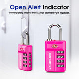 SURE LOCK TSA Approved 4 - Digit Luggage Lock, Resettable Combination, Red Dot Open - Alert (Resets Only with Code), Easy - Read Black/White Dials, Hardened Shackle, Zinc Alloy (Pink 1 Pack)