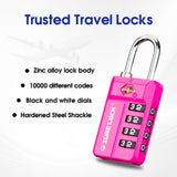 SURE LOCK TSA Approved 4 - Digit Luggage Lock, Resettable Combination, Red Dot Open - Alert (Resets Only with Code), Easy - Read Black/White Dials, Hardened Shackle, Zinc Alloy (Pink 1 Pack)