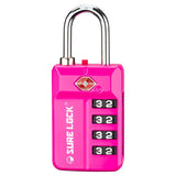 SURE LOCK TSA Approved 4 - Digit Luggage Lock, Resettable Combination, Red Dot Open - Alert (Resets Only with Code), Easy - Read Black/White Dials, Hardened Shackle, Zinc Alloy (Pink 1 Pack)