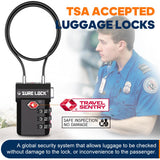 SURE LOCK TSA Approved Long Cable Luggage Lock 15 - Inch Flexible Travel Lock to Secure Multiple Bags or Anchor to Fixed Objects, Resettable Combination with Visual Indicator Black 1 Pack