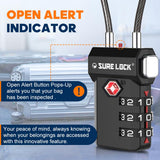 SURE LOCK TSA Approved Long Cable Luggage Lock 15 - Inch Flexible Travel Lock to Secure Multiple Bags or Anchor to Fixed Objects, Resettable Combination with Visual Indicator Black 1 Pack