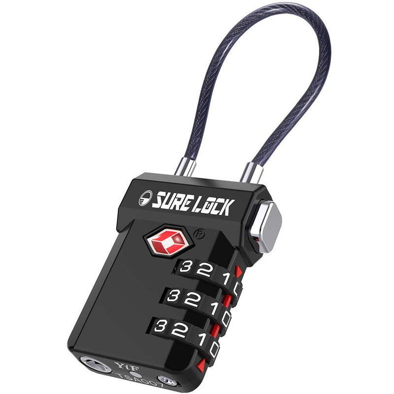 SURE LOCK TSA Approved Luggage Locks with Open Alert & Easy - Read Dials, Re - settable 3 - Digit Combination, Zinc Alloy Body for Suitcase, Backpack, Gym Lockers(Black 1 Pack)