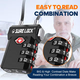 SURE LOCK TSA Approved Luggage Locks with Open Alert & Easy - Read Dials, Re - settable 3 - Digit Combination, Zinc Alloy Body for Suitcase, Backpack, Gym Lockers(Black 1 Pack)