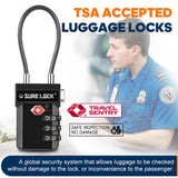 SURE LOCK TSA Approved Luggage Locks with Open Alert & Easy - Read Dials, Re - settable 3 - Digit Combination, Zinc Alloy Body for Suitcase, Backpack, Gym Lockers(Black 1 Pack)