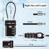 SURE LOCK TSA Approved Luggage Locks with Open Alert & Easy - Read Dials, Re - settable 3 - Digit Combination, Zinc Alloy Body for Suitcase, Backpack, Gym Lockers(Black 1 Pack)