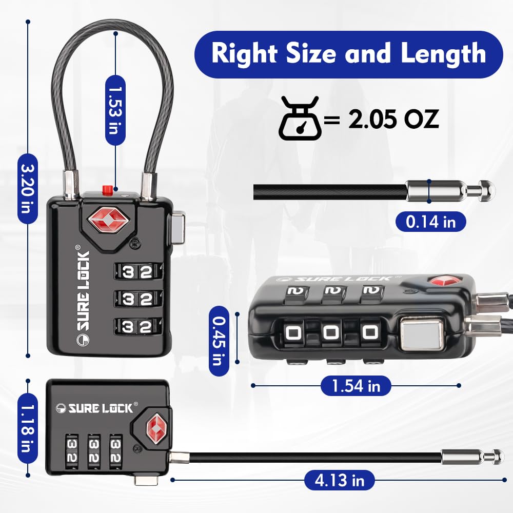 Decipher Luggage Code SURE LOCK TSA Compatible Travel Luggage Locks, Inspection Indicator ...