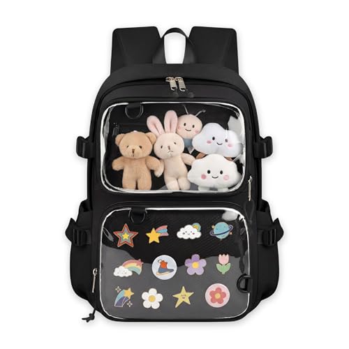SUSTRALO Black Large Ita Bag Backpack with Insert, Kawaii Pin Display Backpack for College Travel, Work Daypack with Laptop Sleeve | Backpacks4Less