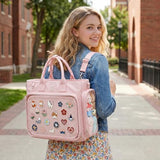 SUSTRALO Large Ita Bag Crossbody Backpack with Insert, 4-Way Convertible Pin Display Backpack with Clear Window for Kawaii,Cosplay & Anime Convention (Pins Not Included),Pink