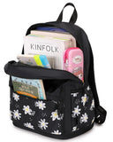 Swacort Black Backpack for School Teen Girls Backpacks Women Travel Laptop Back Pack Cute Floral Lightweight Todder Schoolbag Kids Bookbag Carry on Daypack