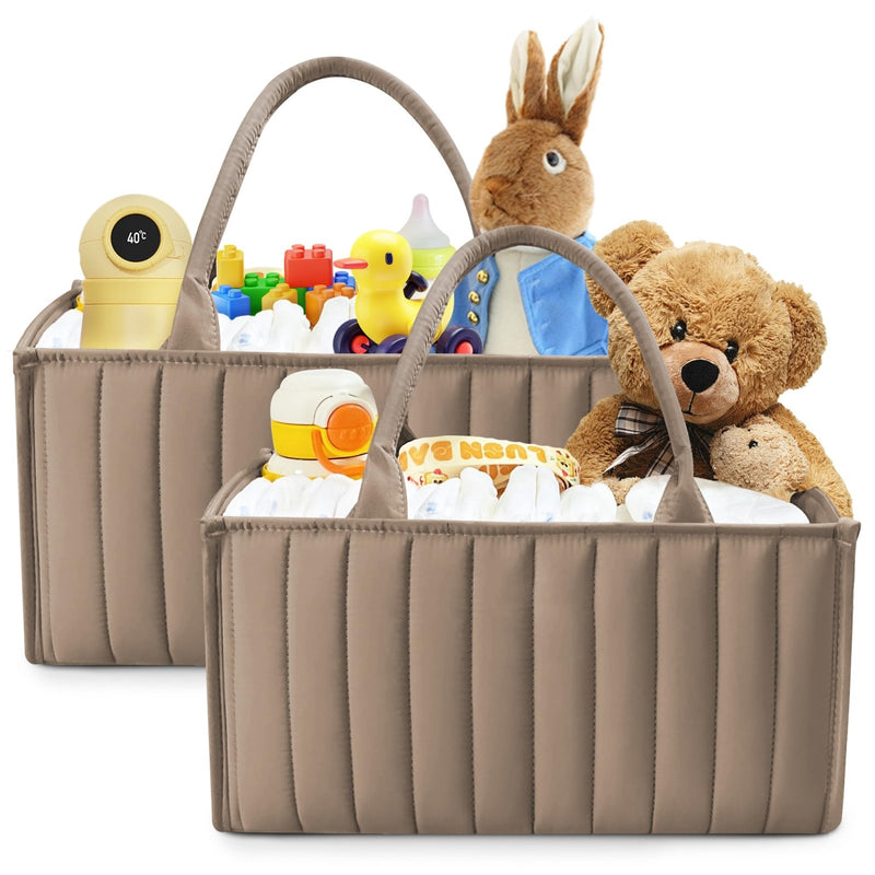 SWEET DOLPHIN 2 - Pack Quilted Diaper Caddy Organizer – Premium Puffer Style Nursery Storage Bins – Water - Resistant & Wipeable Changing Table Organizer – Trendy Tote for Home & Car Travel - Mocha Brown