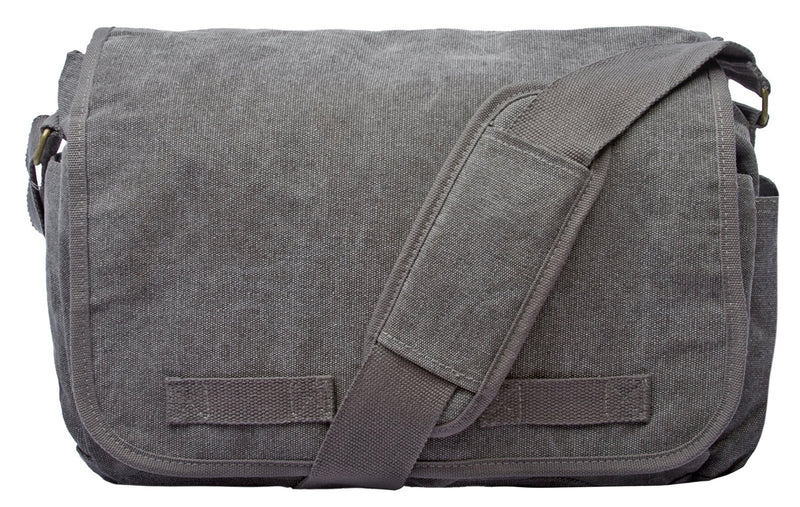 Sweetbriar Classic Vintage Messenger Bag - Original Heavyweight Cotton Canvas Gray Shoulder Bag with Upgraded Features - Grey