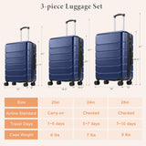 Sweetcrispy Carry on Suitcase Set, Luggage with Spinner Wheels, Hard Shell ABS, TSA Lock, Navy Blue, 3 - PCS Set (20/24/28 inch)