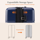 Sweetcrispy Carry on Suitcase Set, Luggage with Spinner Wheels, Hard Shell ABS, TSA Lock, Navy Blue, 3 - PCS Set (20/24/28 inch)