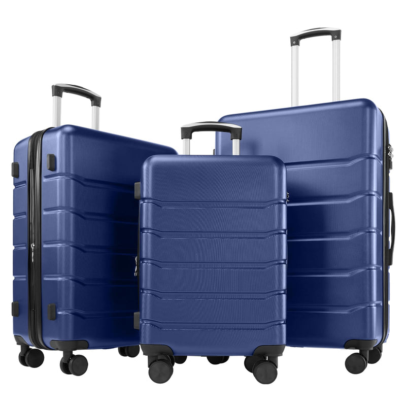 Sweetcrispy Carry on Suitcase Set, Luggage with Spinner Wheels, Hard Shell ABS, TSA Lock, Navy Blue, 3 - PCS Set (20/24/28 inch)