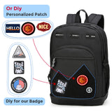 Swissdigital Design Big Student Laptop Backpack with Fun Personalized Patches For College Boy & Girl, Middle High School Teen Bookbag Cool Travel Daypack Black - Includes 3 Patches | SD1718 - 01