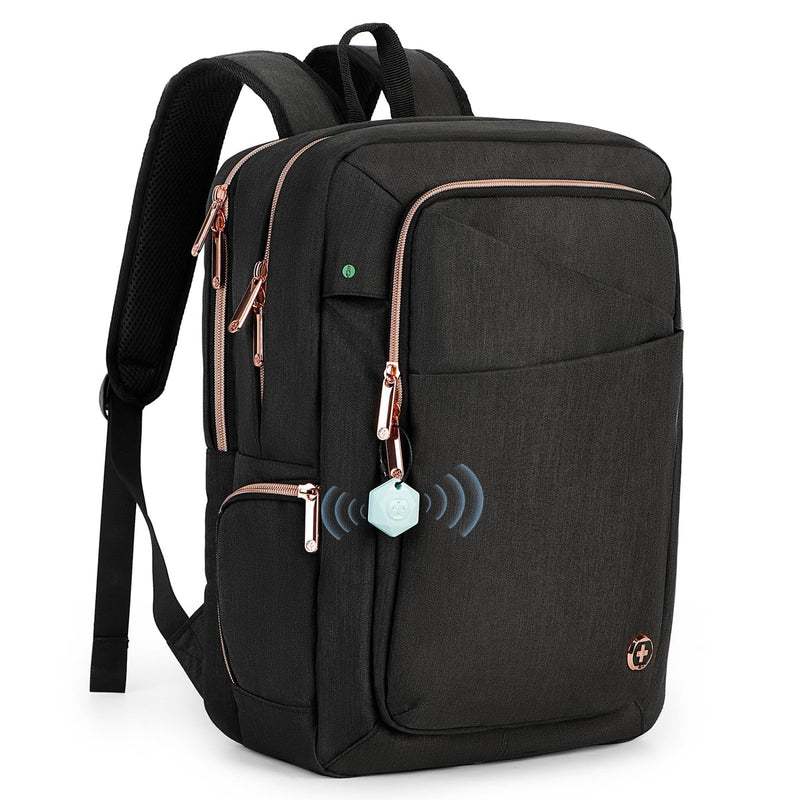 Swissdigital Design Business Backpack For Women with Rose Gold - Tone Zippers College Travel Laptop Backpack with Apple Find My Network,Fits 15.6 inch Laptop,Black - Finder Color Random | SD1006FB0 - 01