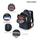 Swissdigital Design College 17 inch Laptop Backpack, Slim Business Travel Laptop Backpack With USB Charging Port For Women & Men Laptop Dark Blue (BIBERSTEIN SD1636 - 12)