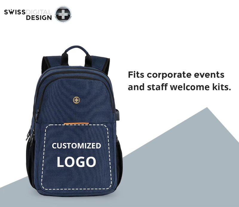 Swissdigital Design College 17 inch Laptop Backpack, Slim Business Travel Laptop Backpack With USB Charging Port For Women & Men Laptop Dark Blue (BIBERSTEIN SD1636 - 12)