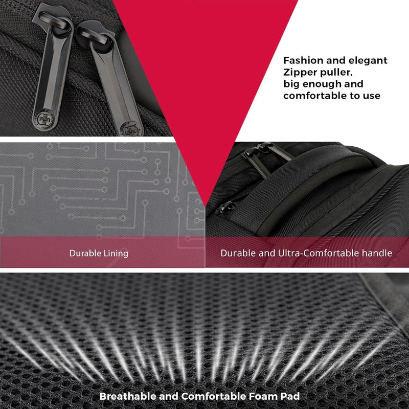 Swissdigital Design Fits 15.6 inch Large Laptop Backpack for Men and Women, Computer Bag with USB Charging Port and Vibrating Massager for Business/Travel/Commute Daily, Black | SD1002M - 01