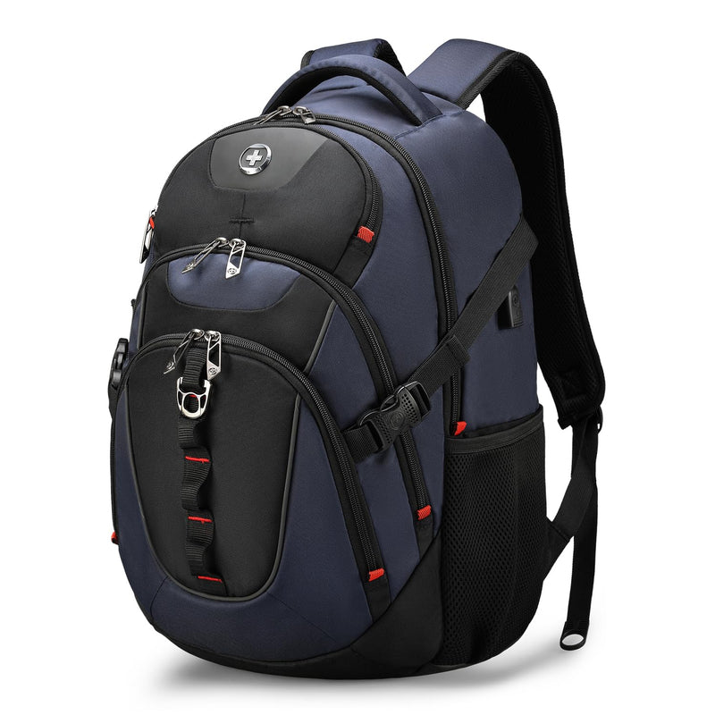 Swissdigital Design Laptop Backpack, Travel Backpack with USB Charging Port Fits 15.6 inches Computer, 31L College School Bookbag for Men, Blue/Black | SD803 - 12