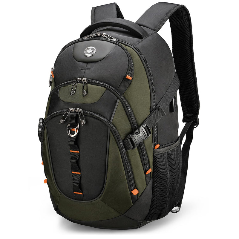 Swissdigital Design Laptop Backpack, Travel Backpack with USB Charging Port Fits 15.6 inches Computer, 31L College School Bookbag for Men,Olive/Black | SD803 - 26