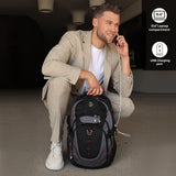 Swissdigital Design Laptop Backpack with USB Charging Port, Travel Backpack Fits 15.6 inches Computer, 31L College School Backpack for Men, Black/Grey | SD803 - 02