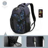 Swissdigital Design Laptop Backpack with USB Charging Port, Travel Backpack Fits 15.6 inches Computer, 31L College School Backpack for Men, Blue Camo | SD803 - 92
