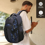 Swissdigital Design Laptop Backpack with USB Charging Port, Travel Backpack Fits 15.6 inches Computer, 31L College School Backpack for Men, Blue Camo | SD803 - 92
