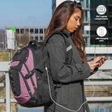 Swissdigital Design Laptop Backpack with USB Charging Port, Travel Backpack Fits 15.6 inches Computer, 31L College School Backpack for Women, Light Purple/Black | SD803-85
