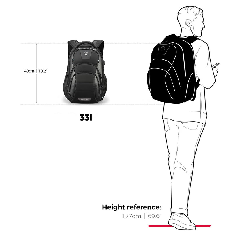 Swissdigital Design Men's 17 Inch Laptop Backpack with Apple Find My Network and USB Charging Port, Large Capacity Business Travel Backpack for College and Business Black | SD1643FB - 01