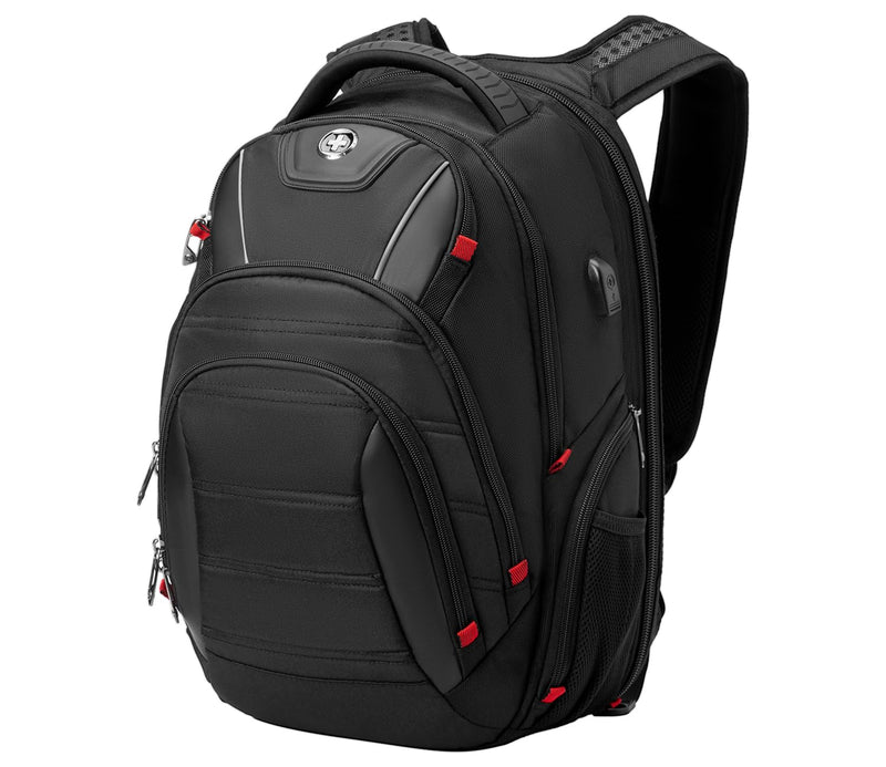 Swissdigital Design Men's Laptop Backpack for College and Business Travel with Integrated USB Charging Port and RFID Protection Fits Laptops up to 15.6 in, Black | J14 - BR