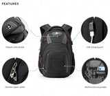 Swissdigital Design Men's Laptop Backpack for College and Business Travel with Integrated USB Charging Port and RFID Protection Fits Laptops up to 15.6 in, Black | J14 - BR