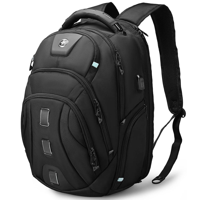 Swissdigital Design Tech Backpack for Men, Compact Organized, TSA Friendly with Apple Find My Network, USB Charging RFID Protection for College and Business, Fits 17" Laptops, Black | SD1644FB - 01