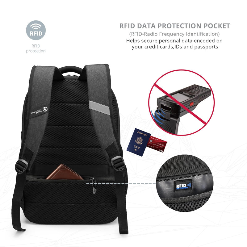 Swissdigital Design Travel Laptop Backpack for Men and Women, College Backpack with USB Charging Port for Fits 16 Inch Notebook, Grey | SD1670 - 02