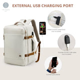 Swissdigital Design Travel Laptop Backpack for Women, 36l Carry On Backpack with USB Charging Port, RFID Protection & Wet-Dry Separation, TSA Friendly Fits 16 Inch Laptop, Beige Brown | SD1749-07