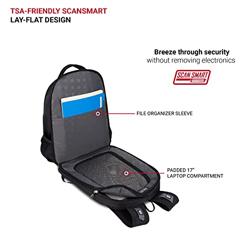 SwissGear 1271 ScanSmart Laptop Backpack, Fits Most 16 Inch Laptops and Tablets, TSA Friendly Backpack, Ideal for Work, Travel, School, College, and Commuting - Black