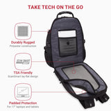 SwissGear 1900 ScanSmart 17” Laptop Backpack Black/Black – Reflective Tech Backpack with ScanSmart Compartment – Multiple Organizer Pockets & RFID Scan Blocking Technology