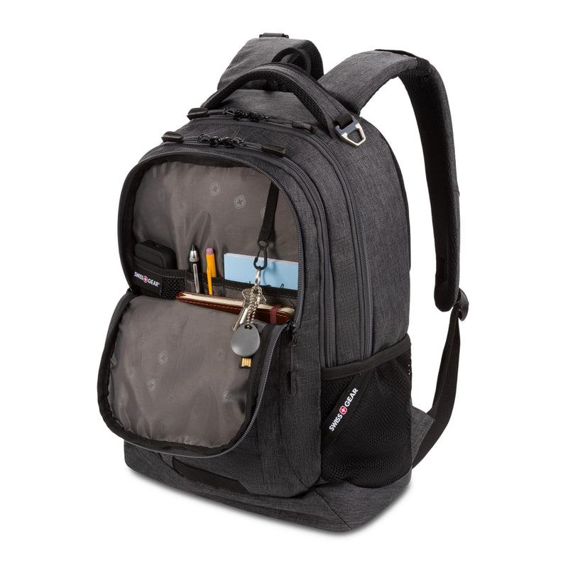 SwissGear 5505 Cecil 16” Laptop Backpack Charcoal – Daily Laptop Bag with Gear Attachment Options – Multiple Organizer Pockets & Padded Shoulder Straps