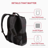 SwissGear 5505 Cecil 16” Laptop Backpack Charcoal – Daily Laptop Bag with Gear Attachment Options – Multiple Organizer Pockets & Padded Shoulder Straps
