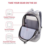 SwissGear 5505 Cecil 16” Laptop Backpack Light Grey – Daily Laptop Bag with Gear Attachment Options – Multiple Organizer Pockets & Padded Shoulder Straps