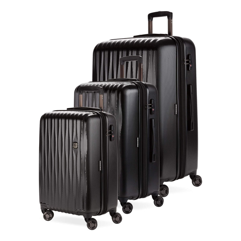 SwissGear 7272 Energie Hardside Expandable Luggage with Spinner Wheels, Black/Black, 3 - Piece Set (19/24/27)