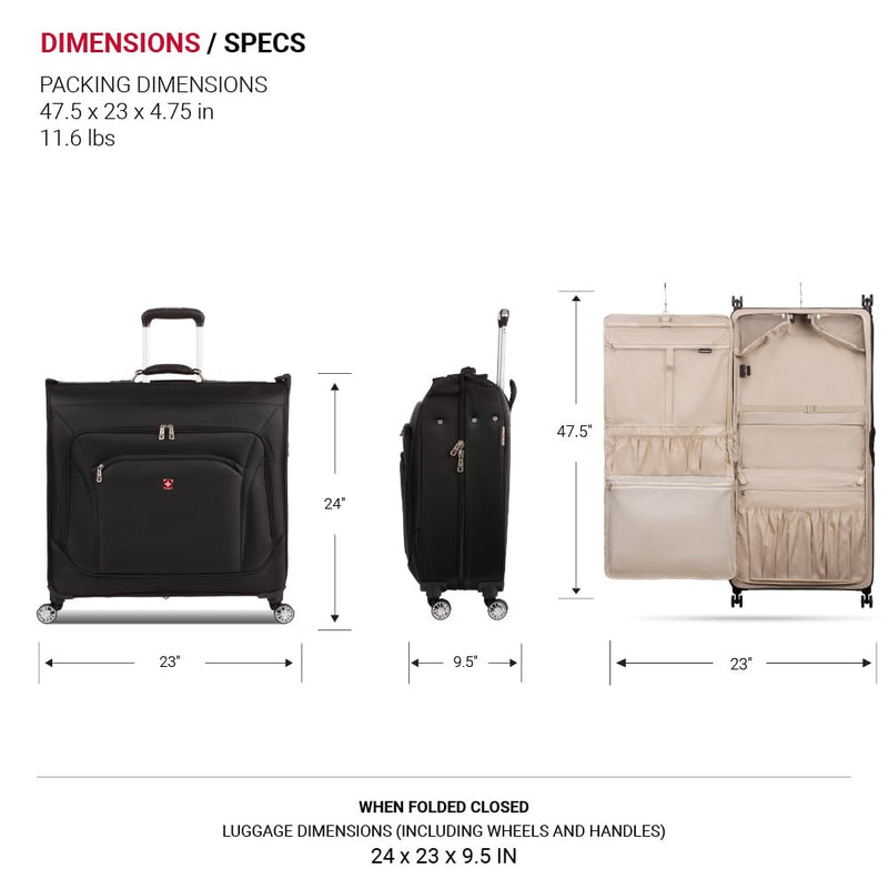 SwissGear 7895 Premium Garment Bag with Spinner Wheels, Amazon Exclusive, Bonus Hanging Feature, 24 - Inch Luggage - Black