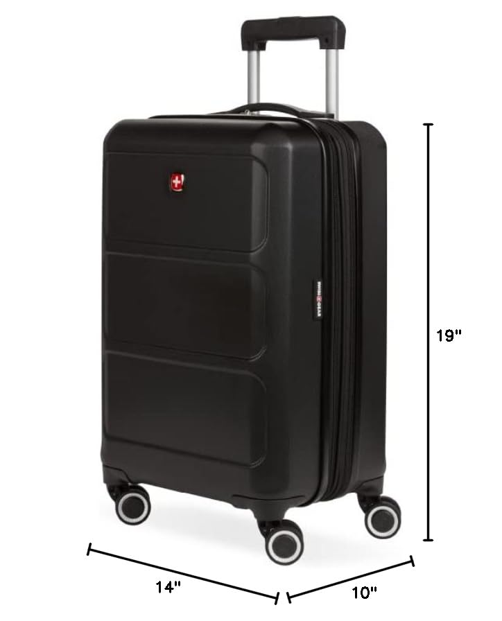 SwissGear 8090 Hardside Expandable Luggage with Spinner Wheels, Black, Carry - On 20 - Inch