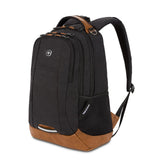 SWISSGEAR Cecil 18-Inch Laptop Backpack Fits 16-Inch Laptop, Travel Daypack with Organizer Pockets, Water Bottle Holders & Padded Straps – Black Canvas/Brown