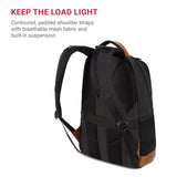 SWISSGEAR Cecil 18 - Inch Laptop Backpack Fits 16 - Inch Laptop, Travel Daypack with Organizer Pockets, Water Bottle Holders & Padded Straps – Black Canvas/Brown