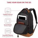 SWISSGEAR Cecil 18 - Inch Laptop Backpack Fits 16 - Inch Laptop, Travel Daypack with Organizer Pockets, Water Bottle Holders & Padded Straps – Black Canvas/Brown