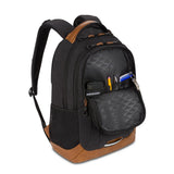 SWISSGEAR Cecil 18 - Inch Laptop Backpack Fits 16 - Inch Laptop, Travel Daypack with Organizer Pockets, Water Bottle Holders & Padded Straps – Black Canvas/Brown